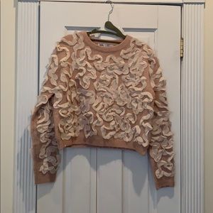 ZARA COZY pink& cream sweater WITH DETAIL